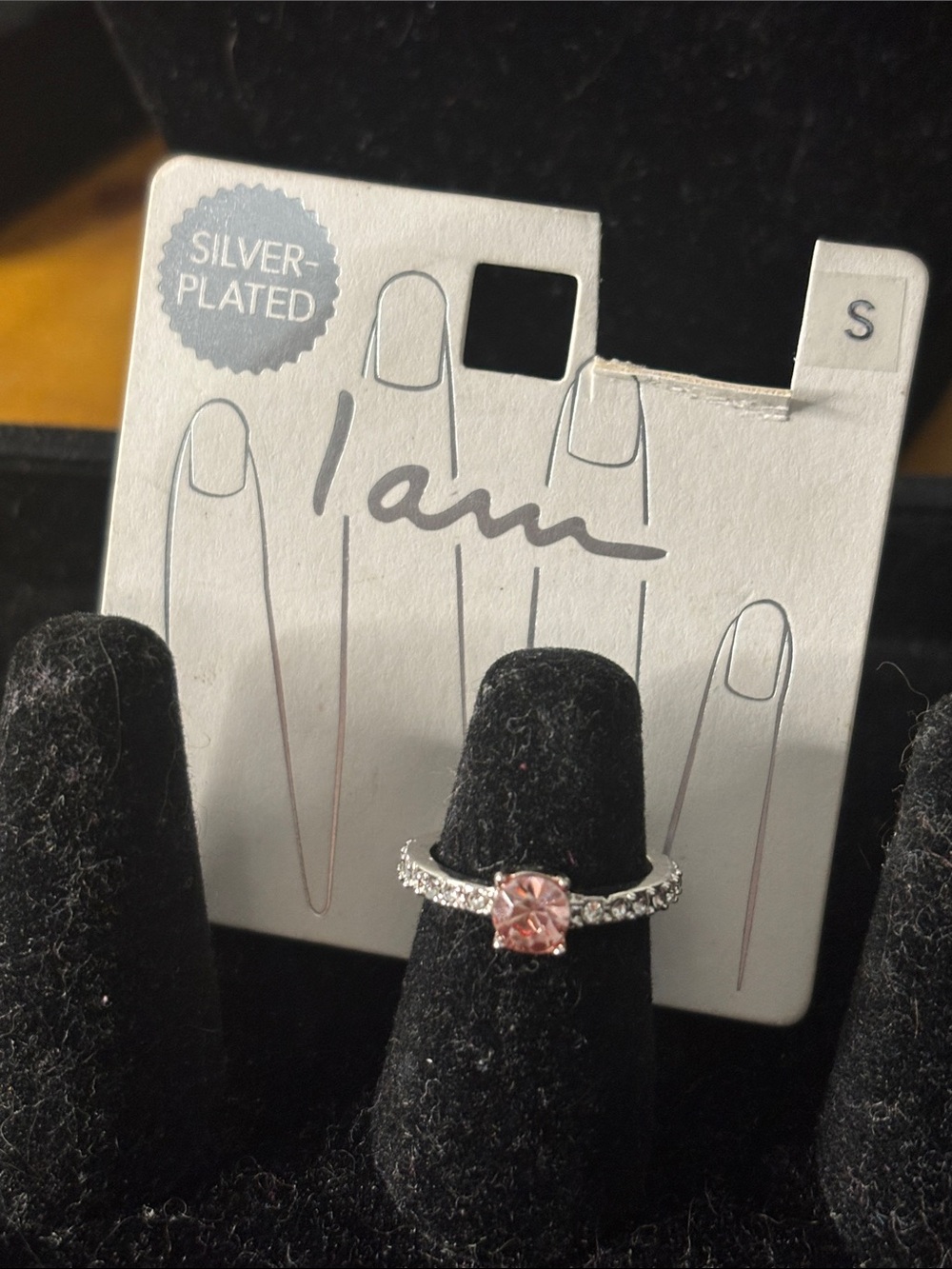 Silver-Plated Pink Stone Ring - S/6 - NWT